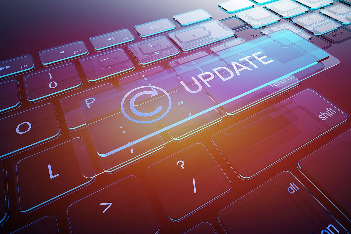 virtual update button hovers over a keyboard